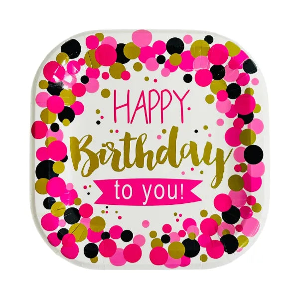 Happy Birthday Themed Birthday Party  Disposable Plates-Pack Of 6 Pieces-Small Size - (Pink)