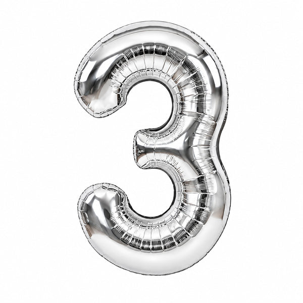 Happy Birthday Party Decoration Silver Foil Number 3 Balloon
