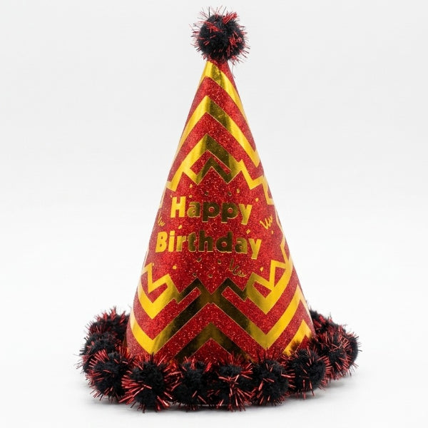 Happy Birthday Red Party Cap With Tassel Trim - 20Cm