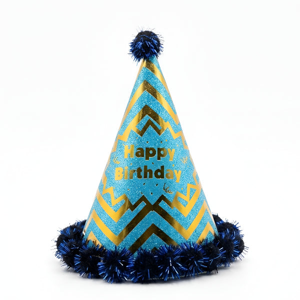 Happy Birthday Blue Party Cap With Tassel Trim - 20Cm