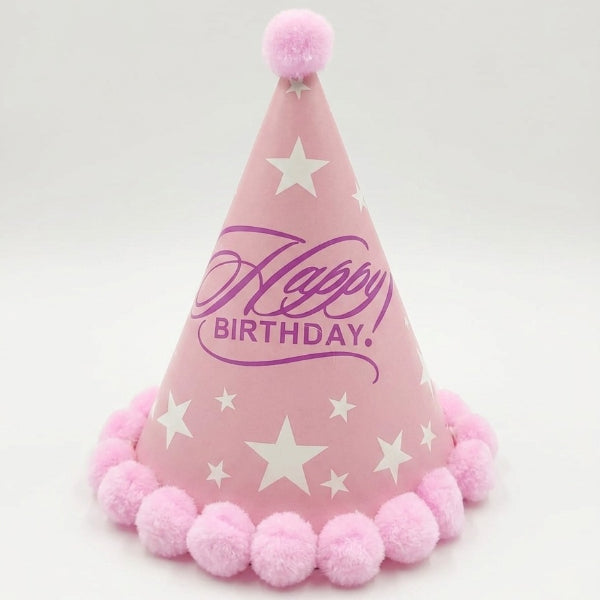 Pink Starry Happy Birthday Party Cap - 20Cm