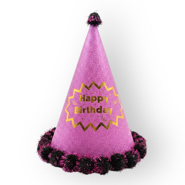 Happy Birthday Glitter Party Cap - Pink 24Cm
