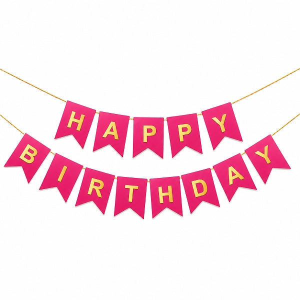 Happy Birthday Party Decoration Banner - Dark Pink