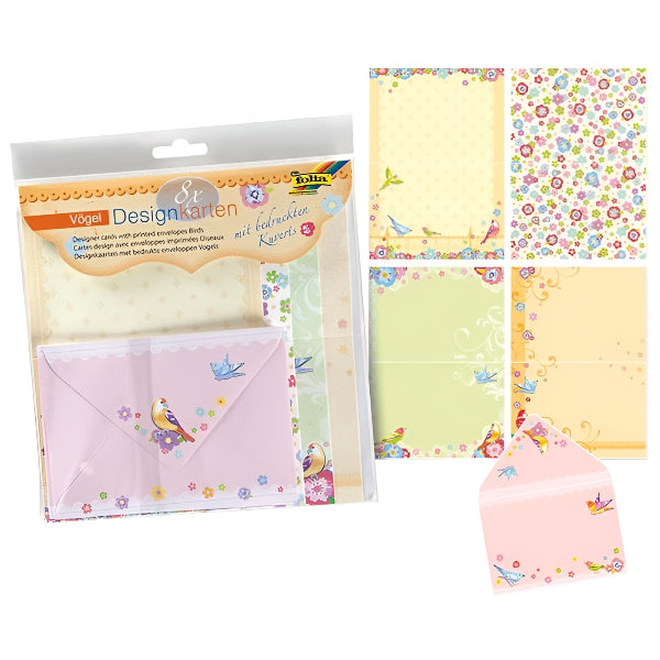Folia Birds Design Card & Envelope Set – 8 Greeting Cards