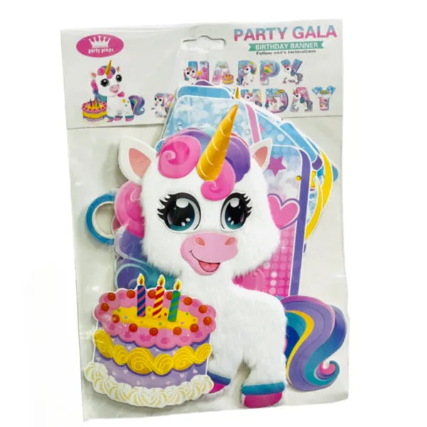 Unicorn Design Happy Birthday Party Banner With Ribbon