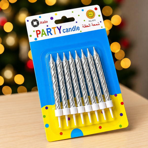 Party Candle Silver Color-pack Of 8 Pieces