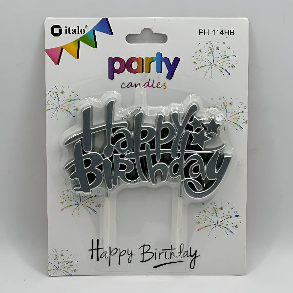 Fancy Teal Happy Birthday Candle Topper – Glossy Silver