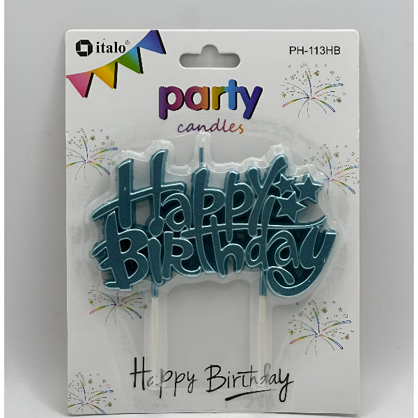 Fancy Teal Happy Birthday Candle Topper – Glossy Blue