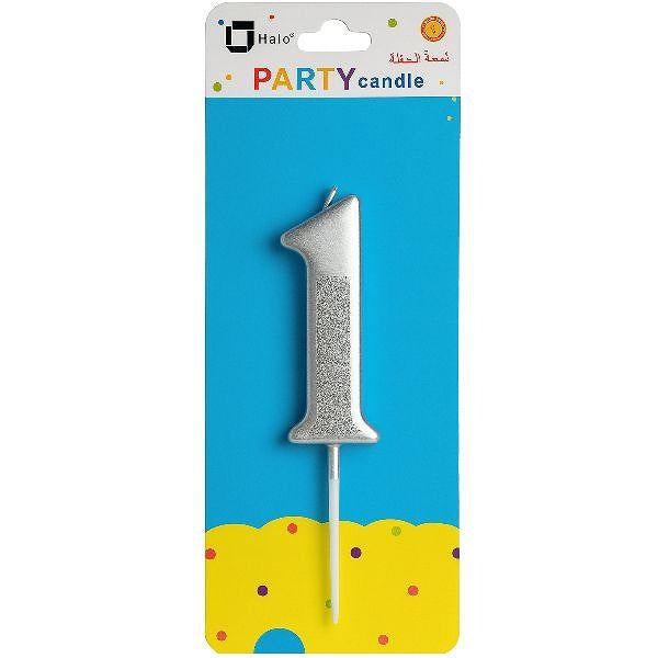 Half-Glitter Silver Number 1 Candle – Perfect For Parties