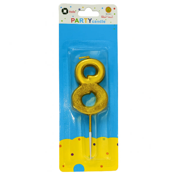 Half-Glitter Gold Number 8 Candle – Perfect For Parties