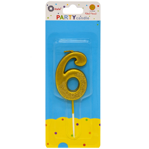 Half-Glitter Gold Number 6 Candle – Perfect For Parties