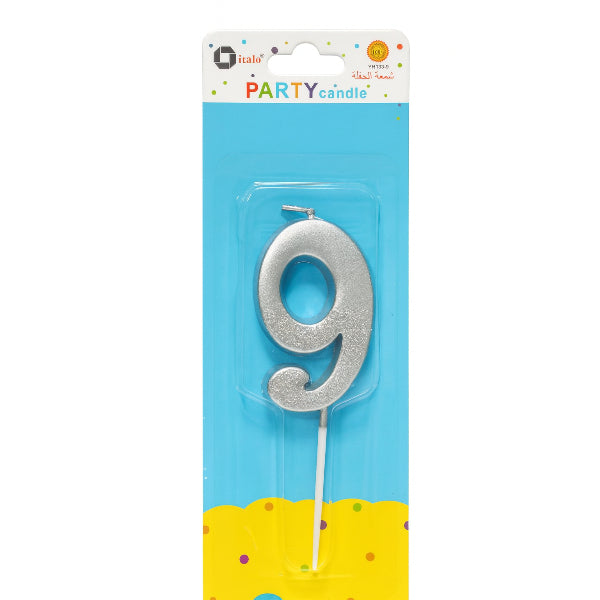 Half-Glitter Silver Number 9 Candle – Perfect For Parties