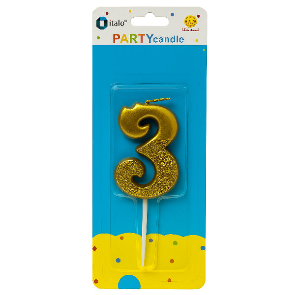 Half-Glitter Gold Number 3 Candle – Perfect For Parties