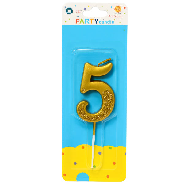 Half-Glitter Gold Number 5 Candle – Perfect For Parties