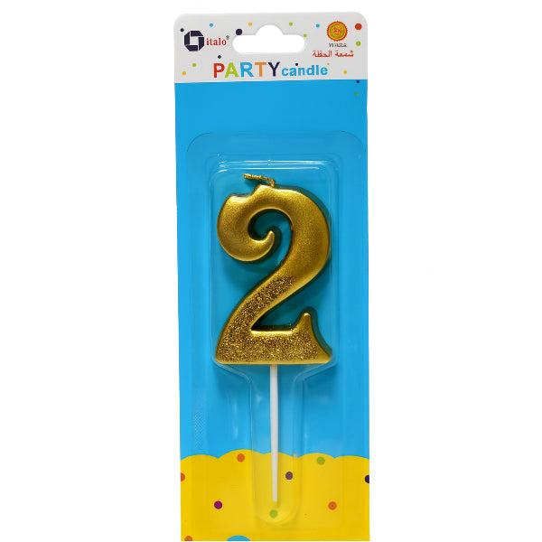 Half-Glitter Gold Number 2 Candle – Perfect For Parties