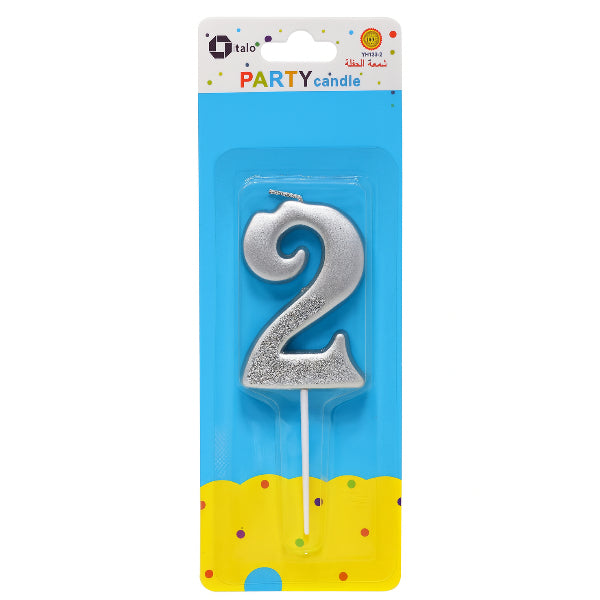 Half-Glitter Silver Number 2 Candle – Perfect For Parties