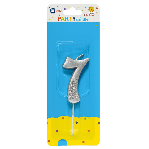 Half-Glitter Silver Number 7 Candle – Perfect For Parties