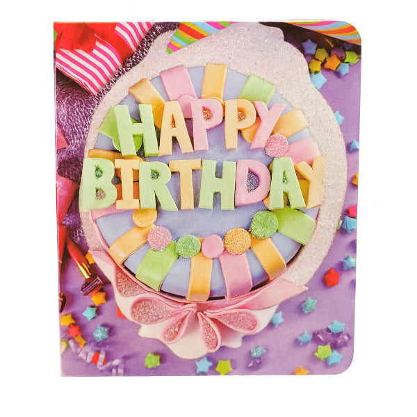 Glittered Birthday Card With Happy Birthday Cake Design And Envelope