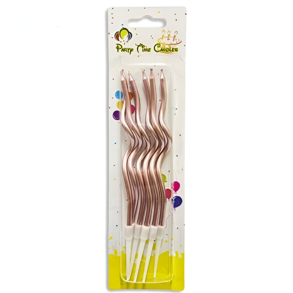 Premium Rose Gold Spiral Candles – 6Pcs For Birthday Cakes