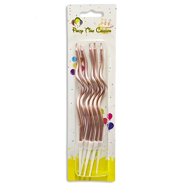 Premium Rose Gold Spiral Candles – 6Pcs For Birthday Cakes
