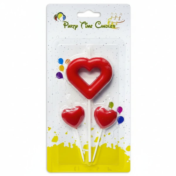 Party Time 3 Pcs Red Heart Cake Candles