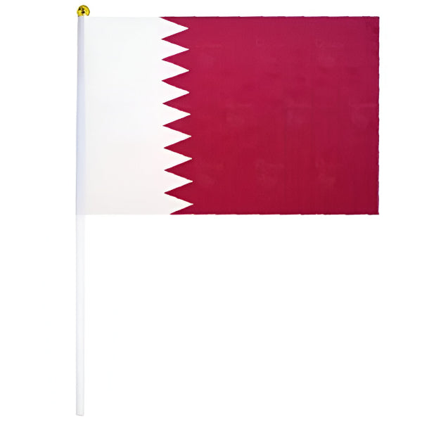 Qatar National Flag With Pole- 30x45 Cm