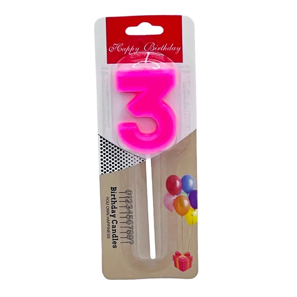 Happy Birthday Candles Number 3 -Pink - (PIQL242)
