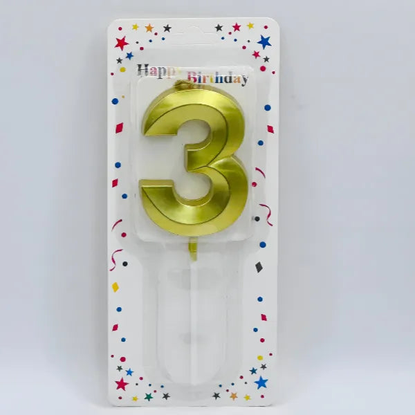 Metallic Number 3 Candles For Anniversary Birthday For Cake Topper Decoration