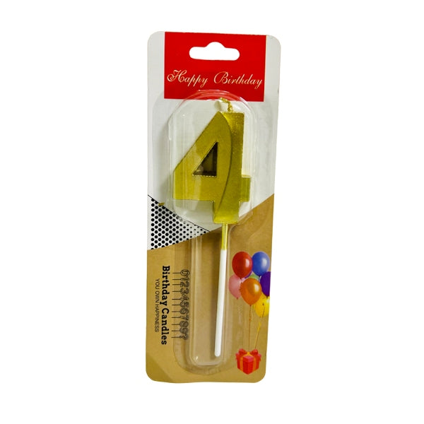 Metallic Number 4 Candles For Anniversary Birthday For Cake Topper Decoration - Piql27