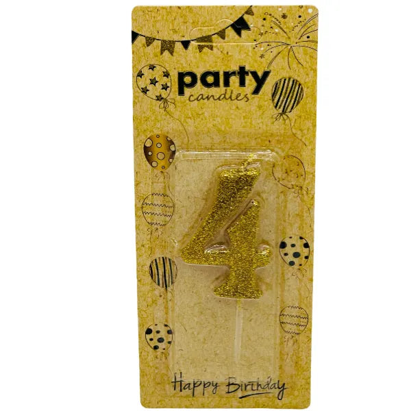 Number 4 Birthday Candle Golden Glitter (PIQL351)