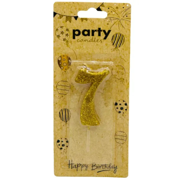 Number 7 Birthday Candle Golden Glitter (PIQL354)