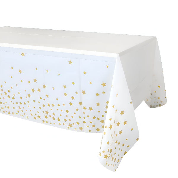 White And Gold Star Party Tableware - 54in X 72in - (Piql416)