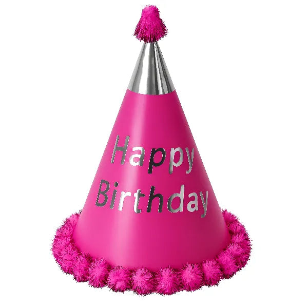 Happy Birthday Printed Party Cap 9 cm-Pink