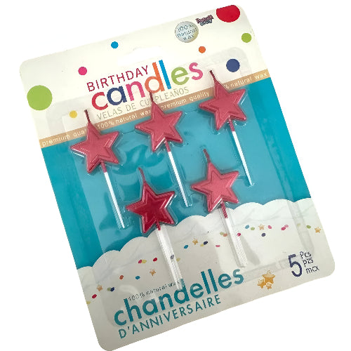 Red Metallic Star Candles-Pack Of 5 Pieces