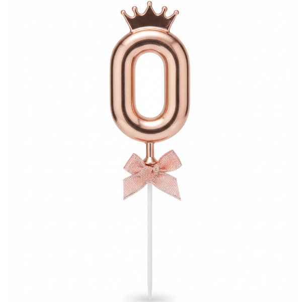 Party Decoration Reusable Balloon Style Cake Topper Number 0 - Rose Gold