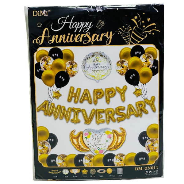 Happy Anniversary Party  Decoration Kit – Black & Gold Balloon Set