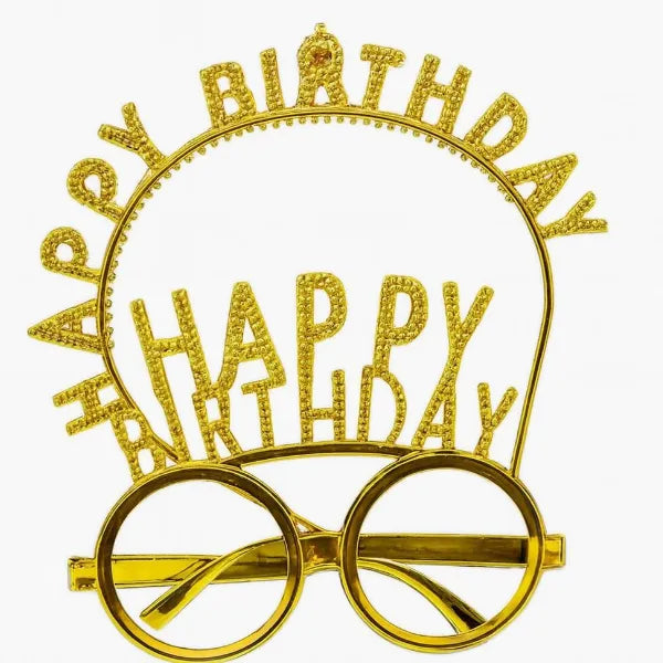 Happy Birthday Party Celebration Eye Glasses with Headband -Gold