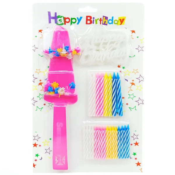 Happy Birthday Candle with Cake Knife-Pink