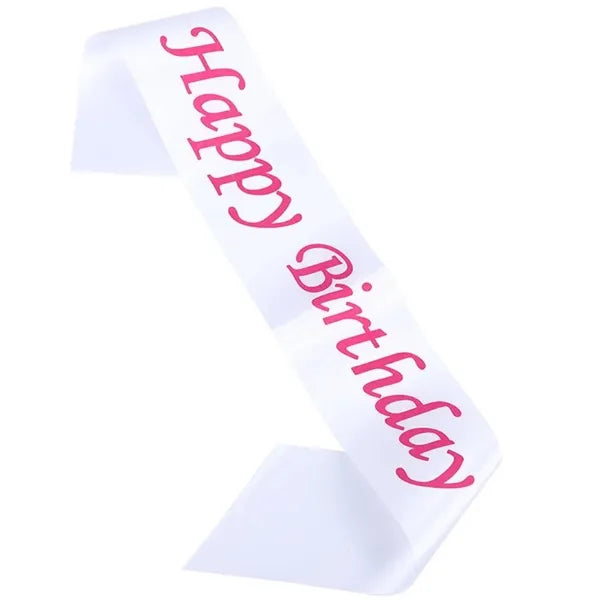 Happy Birthday Party Sash – White & Pink