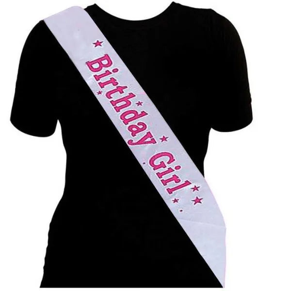 Birthday Girl Party Sash-White&Pink