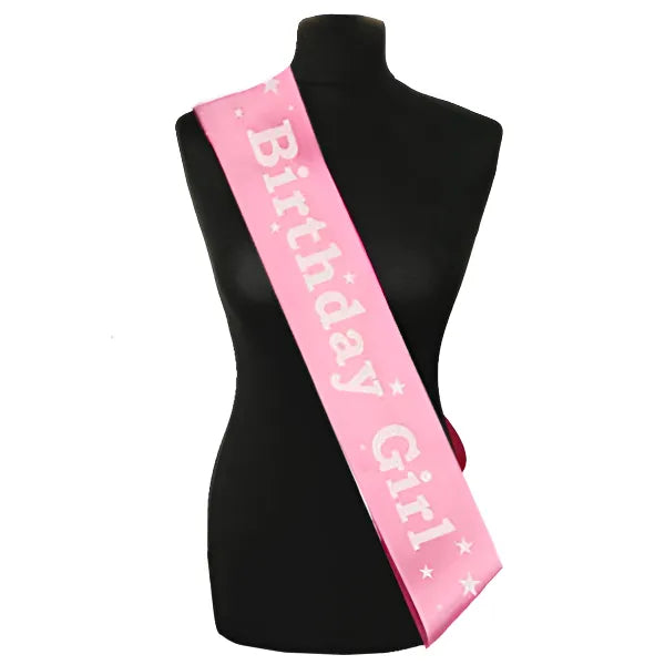 Birthday Girl Party Sash-Pink&white