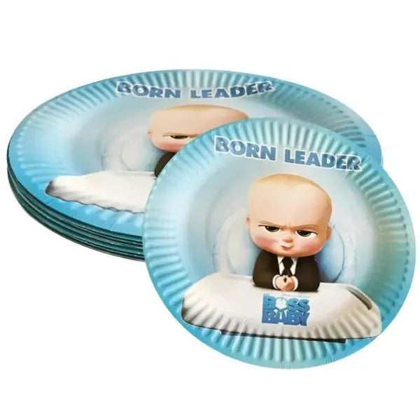 Boss Baby Printed Birthday Party Round Disposable Plates-Pack Of 6 Pieces- Large