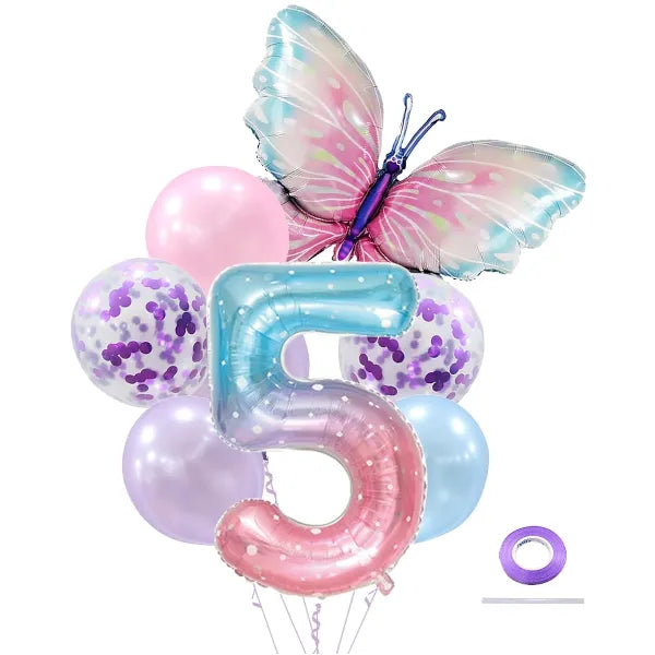 Deluxe Balloon Party Decoration Kit With Butterfly - Number 5