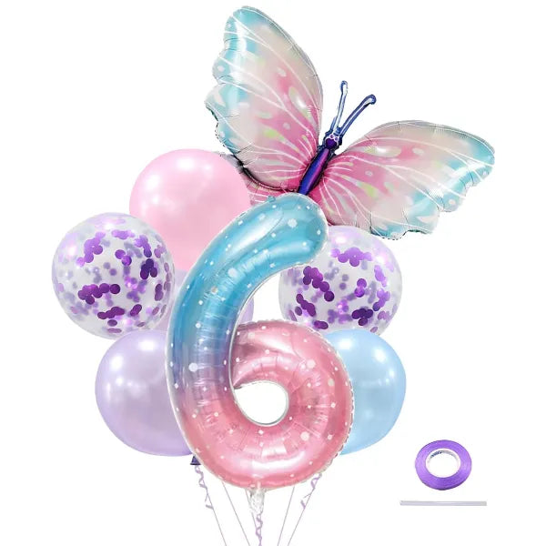 Deluxe Balloon Party Decoration Kit With Butterfly - Number 6