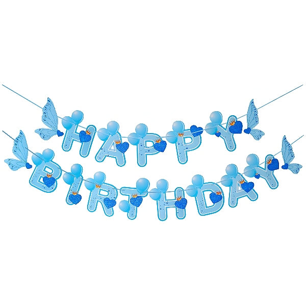 Baby Happy Birthday Party Banner With Blue Swan Wings Design-Blue