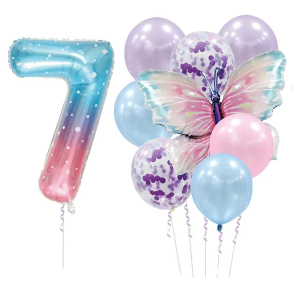 Deluxe Balloon Party Decoration Kit With Butterfly-Number 7 With Helium