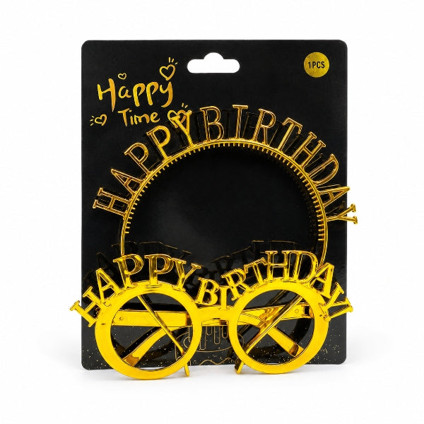 Gold Happy Birthday Eyeglasses With Crown Headband