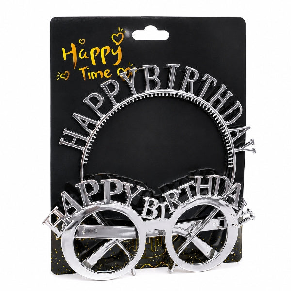 Silver Happy Birthday Eyeglasses With Crown Headband