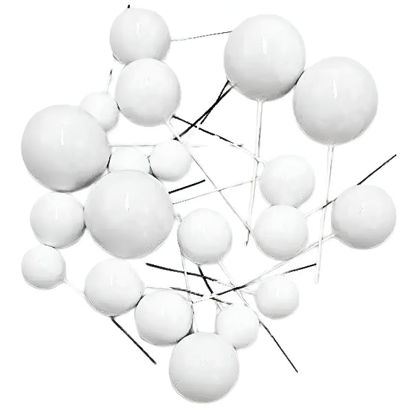 White Decorative Faux Ball Cake Toppers, 20-Pack