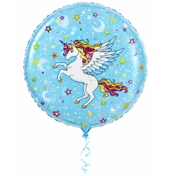 Unicorn Blue Foil Party Balloon With Helium-18 Inch